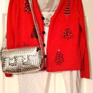 Mercer Street Studio Red Cardigan with Holiday Embroidery petite medium